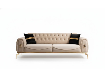 Moderno sofá Chesterfield de tres plazas muebles de tela muebles de acero inoxidable sofá.