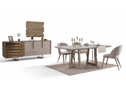 Comedor de lujo, conjunto de comedor, comedor, mesa de comedor, sillas, beige, juego de madera de 8 piezas.