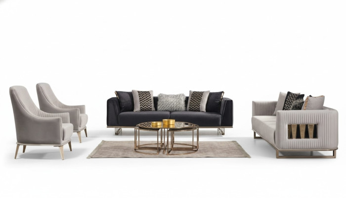 Juego de sofás, sofá de tres plazas, sillón, sofá de tela gris, juego de 4 piezas.