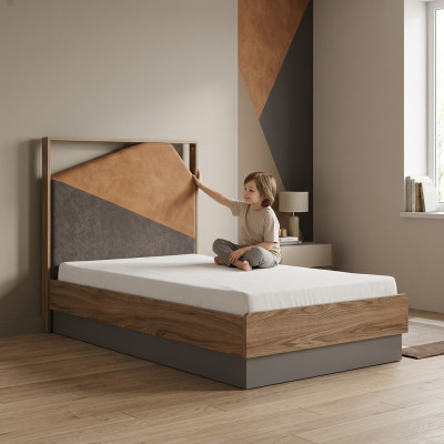 Cama infantil de 100 cm, estructura de cama para habitación infantil de madera, marco de cama gris.