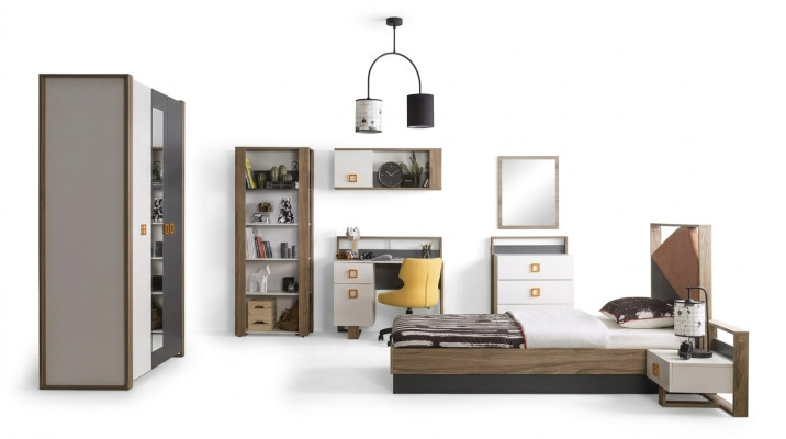 Juego de cama para niños Muebles para niños Habitación infantil Cama Madera Gris Conjunto de 9 piezas.