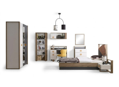 Juego de cama para niños Muebles para niños Habitación infantil Cama Madera Gris Conjunto de 9 piezas.