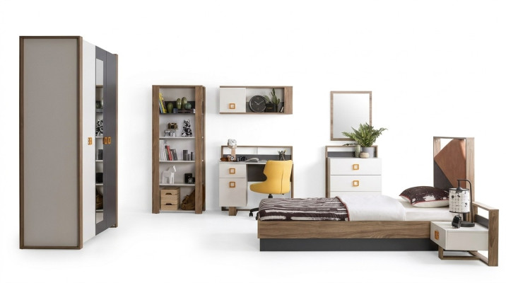 Conjunto de muebles para niños Cama infantil Habitación infantil Cama de madera Gris Set de 9 piezas