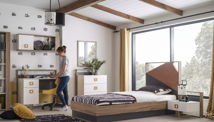 Dormitorio infantil Juego de cama para niños Muebles infantiles Cama Madera Gris Set de 6 piezas