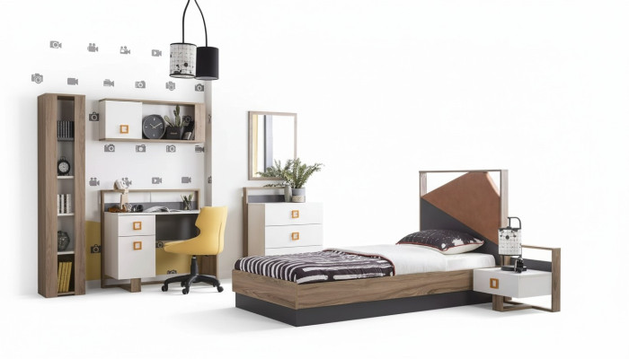 Dormitorio infantil Juego de cama para niños Muebles infantiles Cama Madera Gris Set de 6 piezas