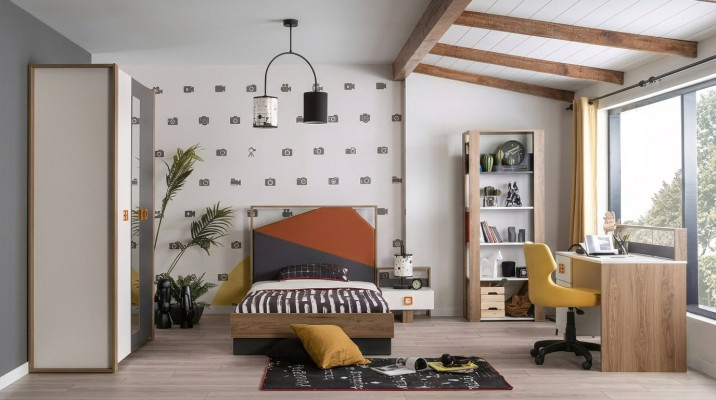 Conjunto de habitación infantil Marco de cama Conjunto de cama Escritorio Gris 5 piezas de madera