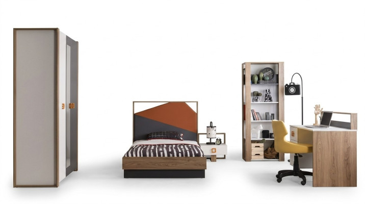 Conjunto de habitación infantil Marco de cama Conjunto de cama Escritorio Gris 5 piezas de madera