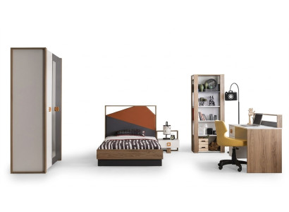 Conjunto de habitación infantil Marco de cama Conjunto de cama Escritorio Gris 5 piezas de madera