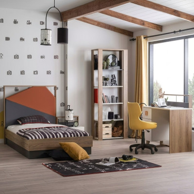 Cama completa Muebles para niños Cama infantil Habitación infantil Madera Gris Juego de 4 piezas