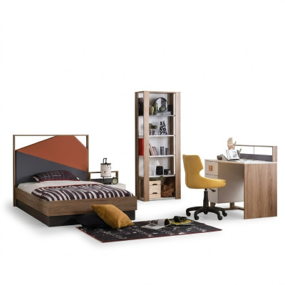 Cama completa Muebles para niños Cama infantil Habitación infantil Madera Gris Juego de 4 piezas