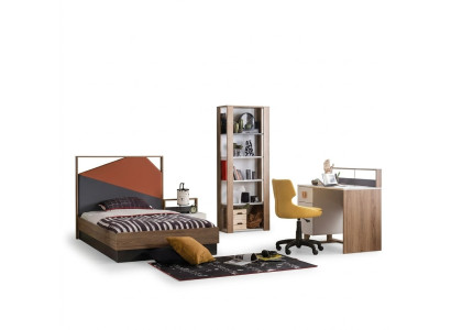 Cama completa Muebles para niños Cama infantil Habitación infantil Madera Gris Juego de 4 piezas