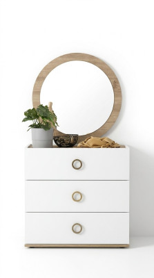 Grupo de cómoda con espejo en madera blanca, juego de armario para dormitorio.