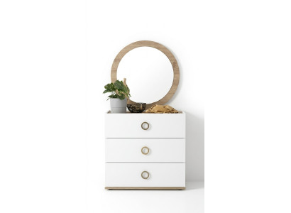Grupo de cómoda con espejo en madera blanca, juego de armario para dormitorio.