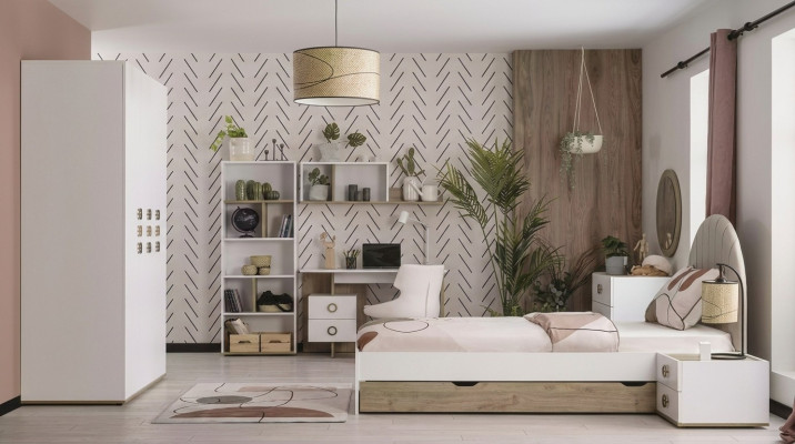Muebles infantiles Juego completo de cama infantil dormitorio cama madera blanco conjunto de 8 piezas