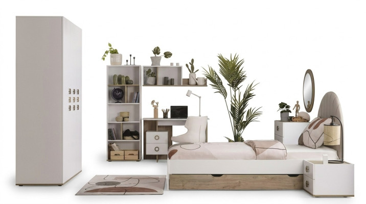 Muebles infantiles Juego completo de cama infantil dormitorio cama madera blanco conjunto de 8 piezas