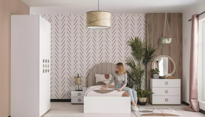 Conjunto de habitación infantil Cama completa Muebles infantiles de madera Blanco Juego de 5 piezas