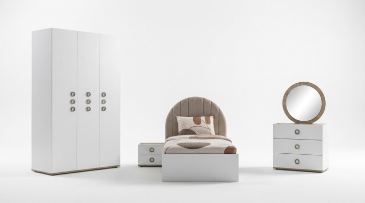 Conjunto de habitación infantil Cama completa Muebles infantiles de madera Blanco Juego de 5 piezas