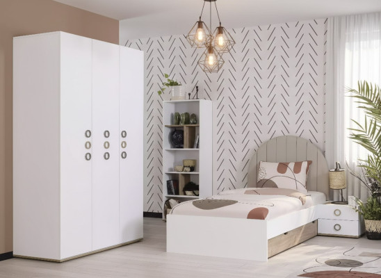 Diseño habitación infantil Cama completa Muebles infantiles de madera Blanco Set de 4 piezas Nuevo