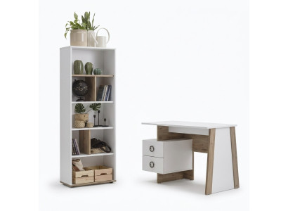 Conjunto de escritorio para habitación de niños de 2 piezas, estante de ordenador de madera blanco.