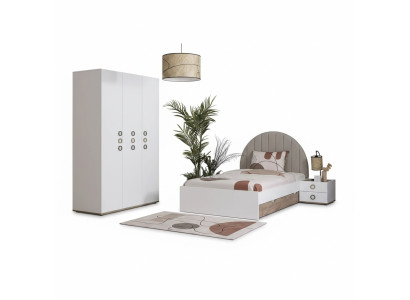Habitación infantil conjunto de cama juvenil mesita de noche cama madera blanco Set 3 piezas