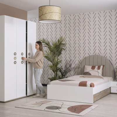 Muebles infantiles Dormitorio infantil Conjunto de cama juvenil Cama Madera Blanco Set 3 piezas