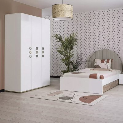 Muebles infantiles Dormitorio infantil Conjunto de cama juvenil Cama Madera Blanco Set 3 piezas
