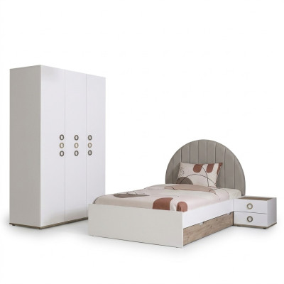 Muebles infantiles Dormitorio infantil Conjunto de cama juvenil Cama Madera Blanco Set 3 piezas