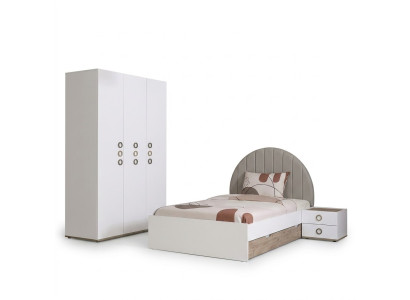 Muebles infantiles Dormitorio infantil Conjunto de cama juvenil Cama Madera Blanco Set 3 piezas