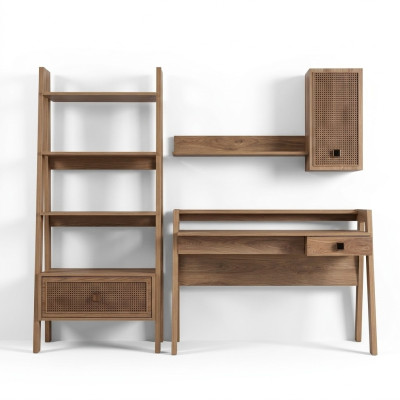 Escritorio infantil escritorio estantería de madera marrón set de 3 piezas.