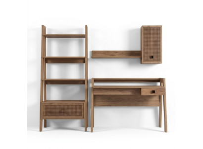 Escritorio infantil escritorio estantería de madera marrón set de 3 piezas.
