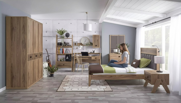Conjunto de muebles infantiles Cama juvenil Dormitorio infantil Cama Madera Marrón Set de 8 piezas