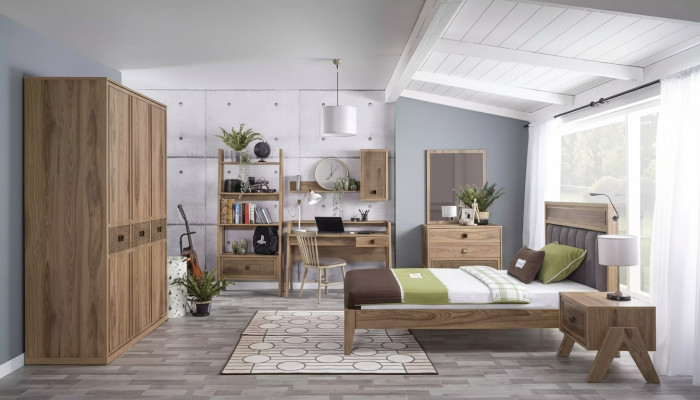 Conjunto de muebles infantiles Cama juvenil Dormitorio infantil Cama Madera Marrón Set de 8 piezas