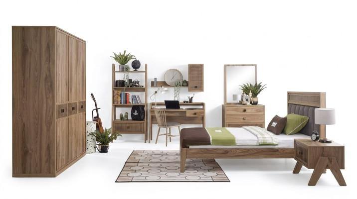 Conjunto de muebles infantiles Cama juvenil Dormitorio infantil Cama Madera Marrón Set de 8 piezas