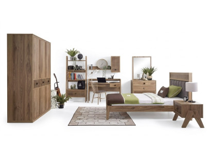 Conjunto de muebles infantiles Cama juvenil Dormitorio infantil Cama Madera Marrón Set de 8 piezas