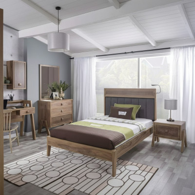 Muebles para niños Cama infantil completa Dormitorio infantil Cama Madera Marrón Set de 4 piezas