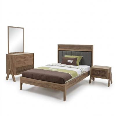 Muebles para niños Cama infantil completa Dormitorio infantil Cama Madera Marrón Set de 4 piezas
