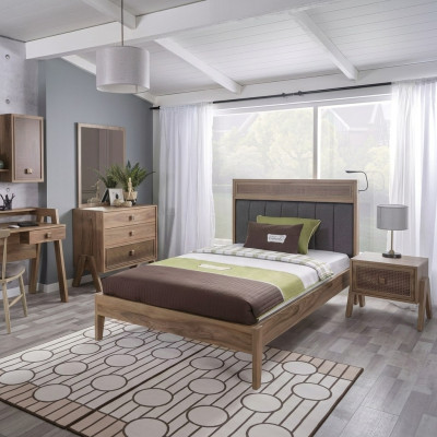 Habitación de niños Marco de cama completo Muebles infantiles Cama de madera Marrón Juego de 4 piezas