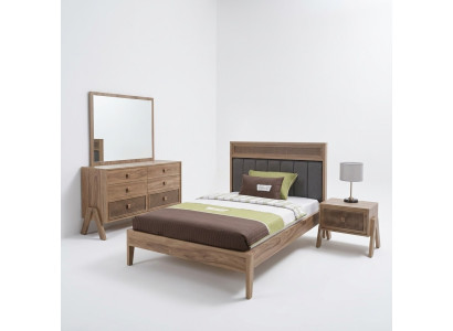 Habitación de niños Marco de cama completo Muebles infantiles Cama de madera Marrón Juego de 4 piezas