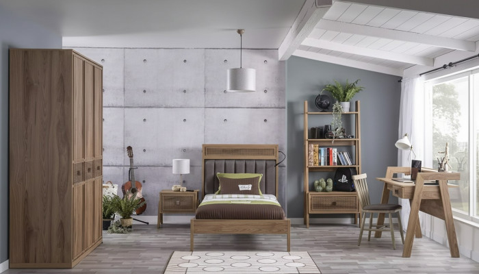Cama de madera Conjunto de muebles de dormitorio Cama juvenil Cama Marrón Set de 5 piezas
