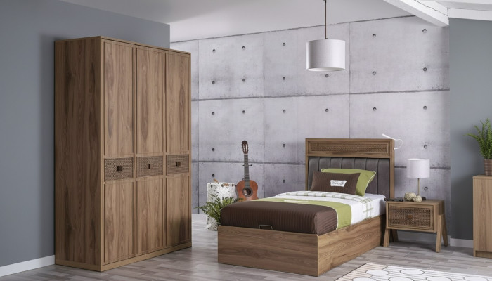 Cama Cama de madera con cajón de almacenamiento Juego Cama juvenil de madera Marrón Set de 3 piezas