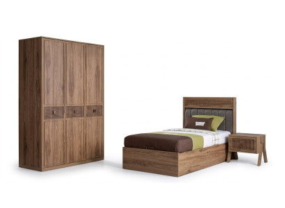 Cama Cama de madera con cajón de almacenamiento Juego Cama juvenil de madera Marrón Set de 3 piezas