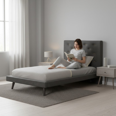 Estructura de la cama Marco de la cama Cama de 120 cm Cama para niños Cama juvenil Tela Gris