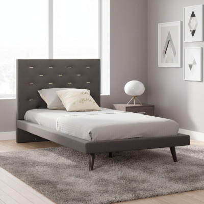 Cama de 100 cm Estructura de cama Marco de cama Cama infantil Cama juvenil Tela Gris