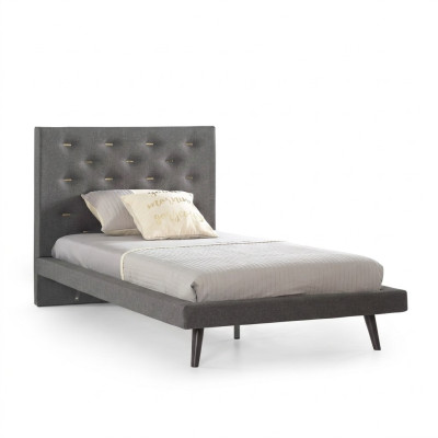 Cama de 100 cm Estructura de cama Marco de cama Cama infantil Cama juvenil Tela Gris