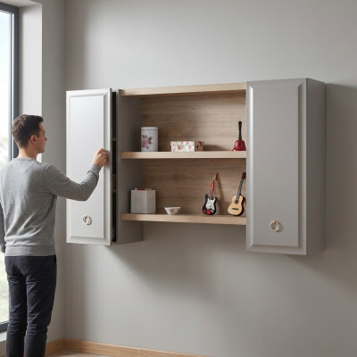 Armario de pared estante infantil estantería de madera gris diseño