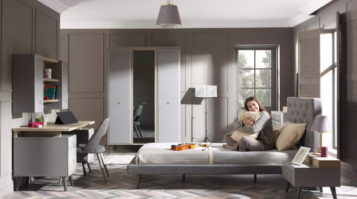 Cama juvenil completa muebles infantiles dormitorio infantil cama madera gris set 5 piezas
