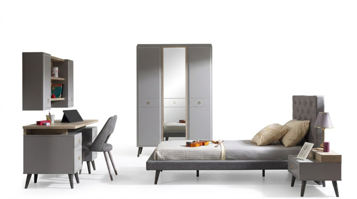 Cama juvenil completa muebles infantiles dormitorio infantil cama madera gris set 5 piezas