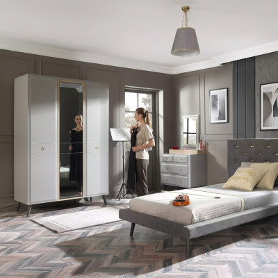 Muebles para niños Cama Completa Juvenil Habitación infantil Madera Gris Set de 4 piezas