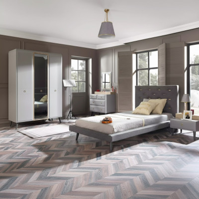 Muebles para niños Cama Completa Juvenil Habitación infantil Madera Gris Set de 4 piezas