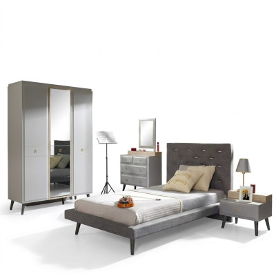 Muebles para niños Cama Completa Juvenil Habitación infantil Madera Gris Set de 4 piezas